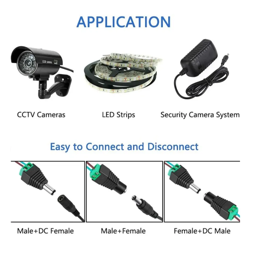 2 Piece Dc Female Cctv Camera Power Plug Adapters Jack Connector M24-11-12