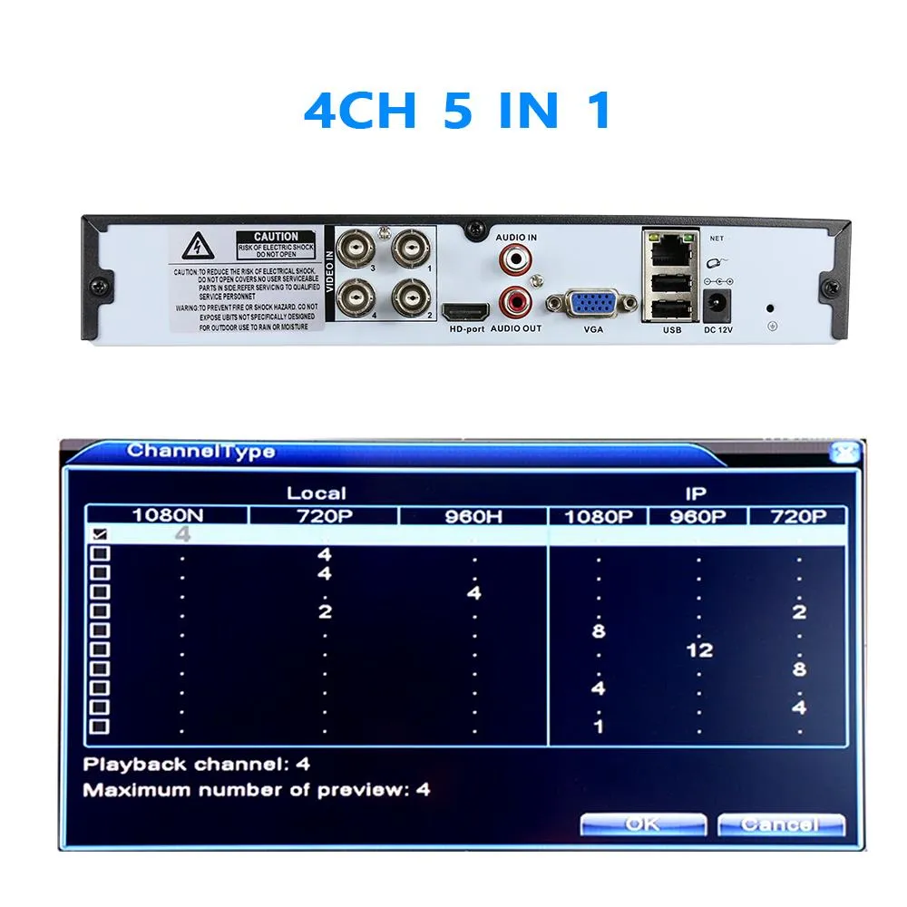 4CH 8CH 1080P 5 in 1 DVR video recorder for AHD camera