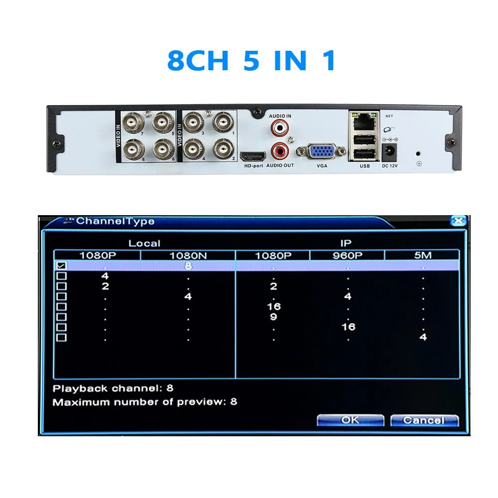 4CH 8CH 1080P 5 in 1 DVR video recorder for AHD camera
