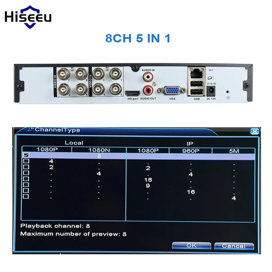 4CH 960P 8CH 1080P 5 in 1 DVR video recorder for AHD camera