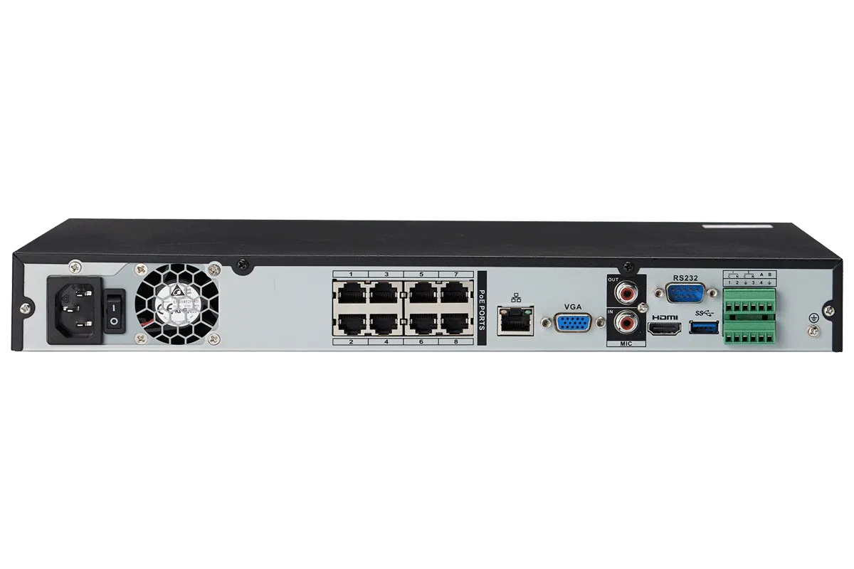 4K Ultra HD 8 Channel Security NVR, 2TB Hard Drive, POE, Records 4K (4 x 1080p) at 30FPS with Audio Recording