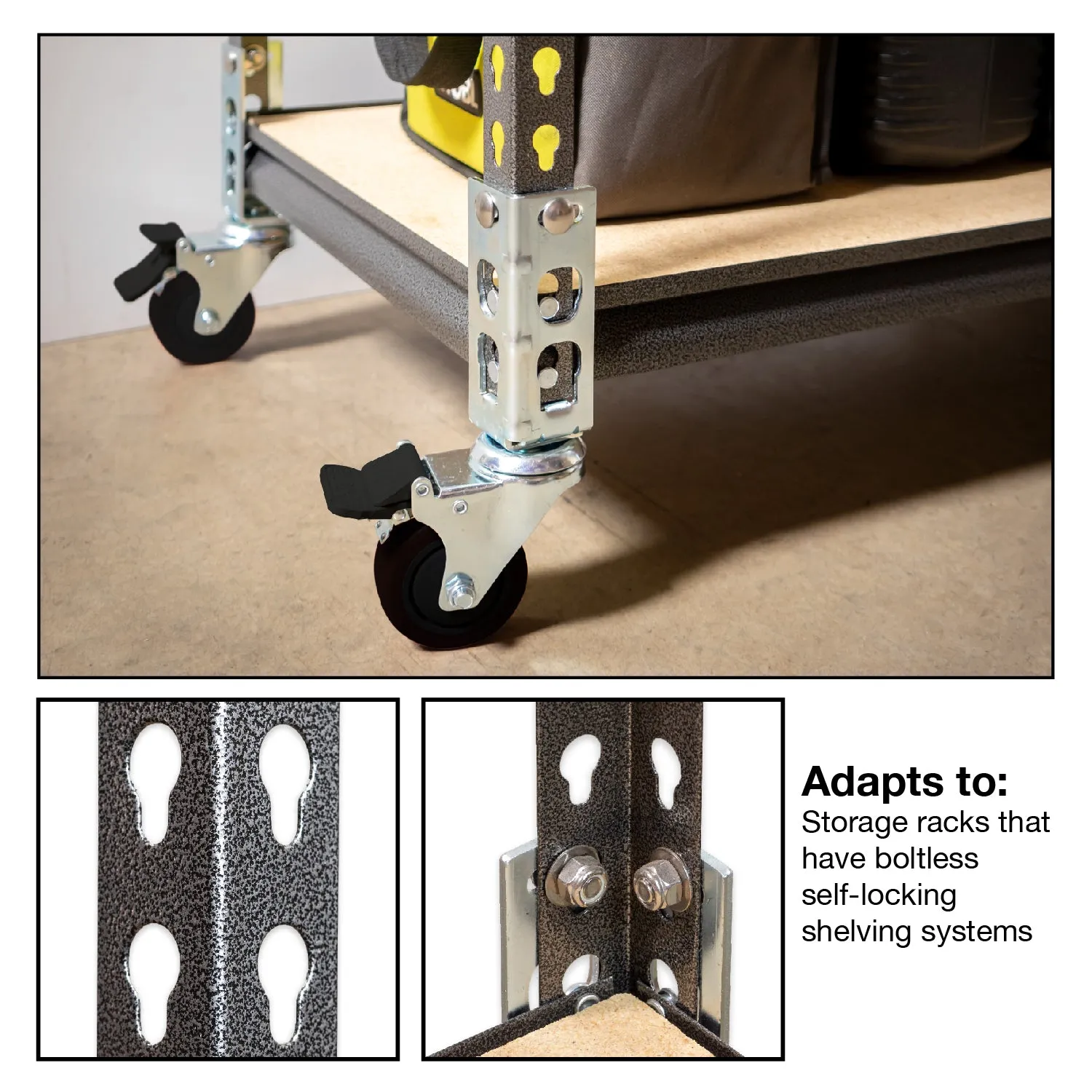 4pc - 3" Storage Rack Caster Wheels (Adapts to Boltless Self Locking Shelving Racks)