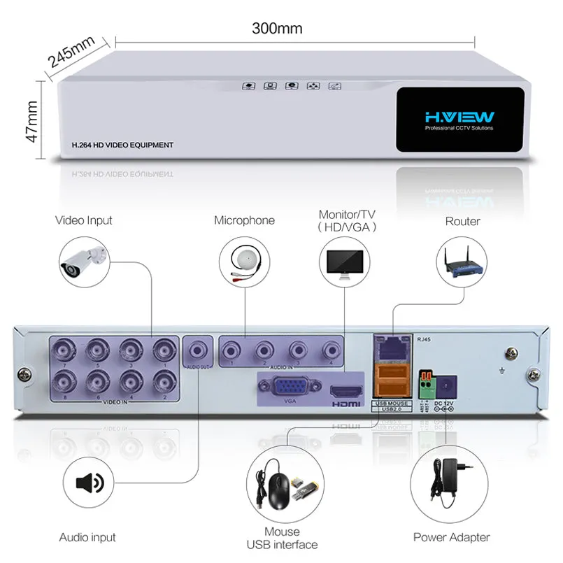 AHD DVR 8ch 4ch Recorder Surveillance for Analog TVI CVI IP Camera