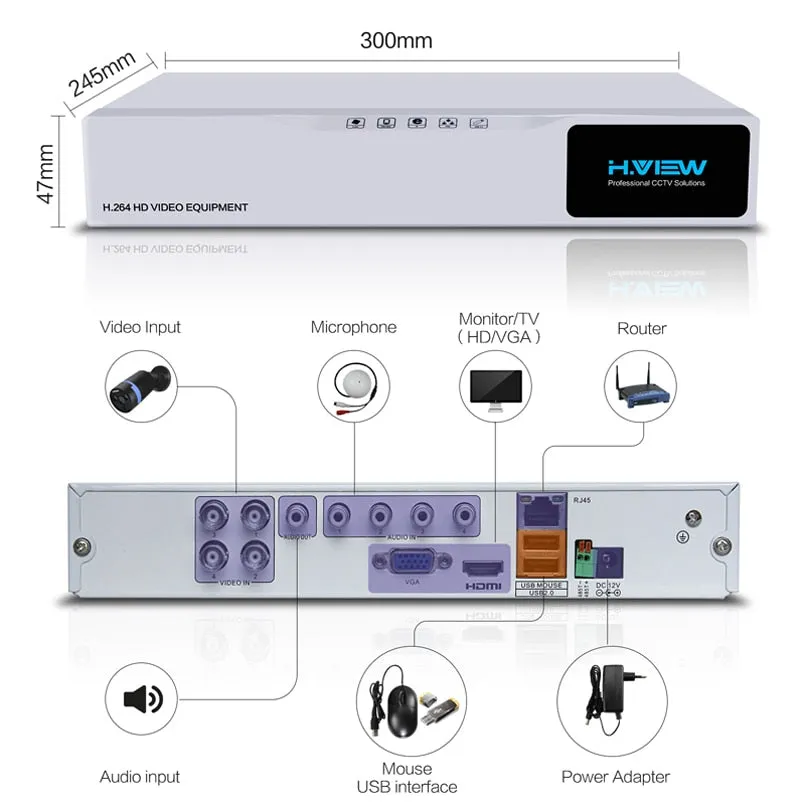 AHD DVR 8ch 4ch Recorder Surveillance for Analog TVI CVI IP Camera