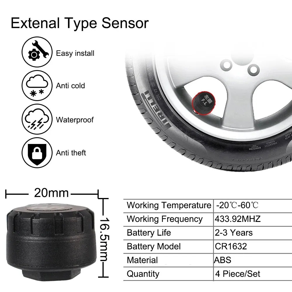 Android Navigation Sensors USB Wireless Transmission Tire Pressure Monitoring System نظام تحذير لضغط الاطارات اندرويد