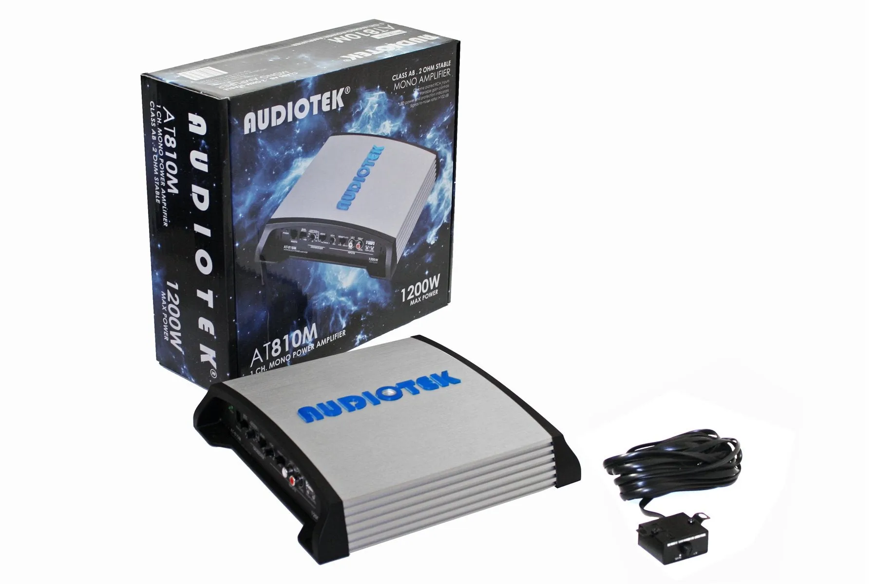 Audiotek At810M Class Ab 1 Channel Mono 2 Ohm Stable 1200W Stereo Power Car Amplifier W/Bass Control