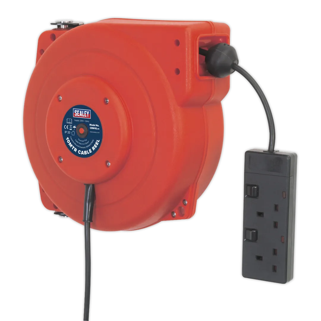 Cable Reel System Retractable 10mtr 2 x 230V Socket