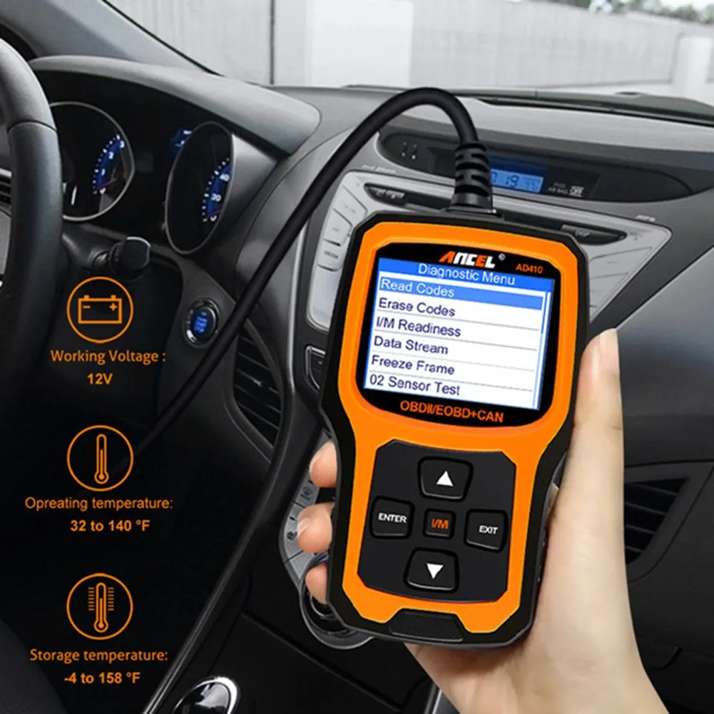 Car Ad410 Obd2 Scanner Code Reader Battery Engine Tester