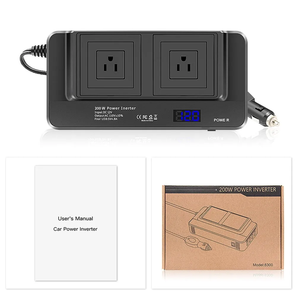 Car Power Inverter 12V 200W Led Digital Display Real Time