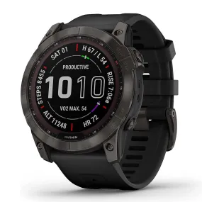 Garmin fenix 7X Sapphire Carbon Gray DLC Titanium with Black Band Solar Charging Capabilities Rugged Outdoor GPS Touchscreen Smartwatch - 010-02541-10