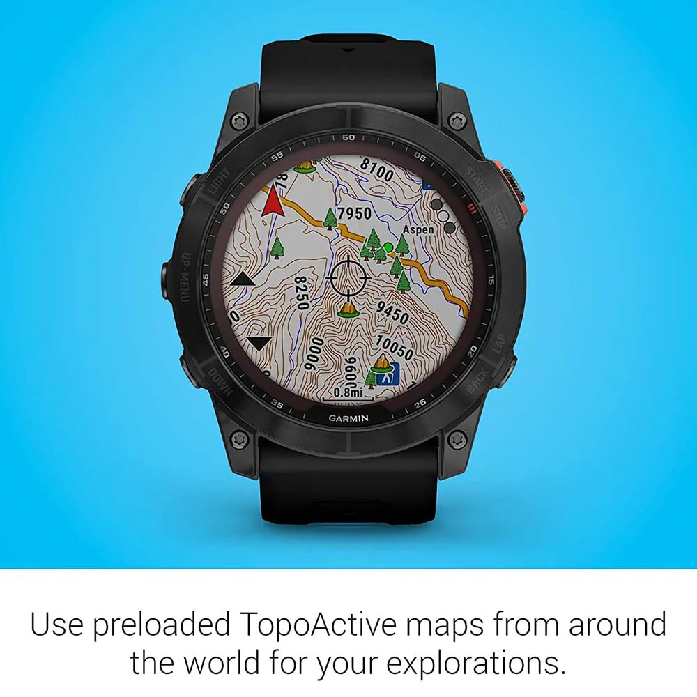 Garmin fenix 7X Sapphire Carbon Gray DLC Titanium with Black Band Solar Charging Capabilities Rugged Outdoor GPS Touchscreen Smartwatch - 010-02541-10