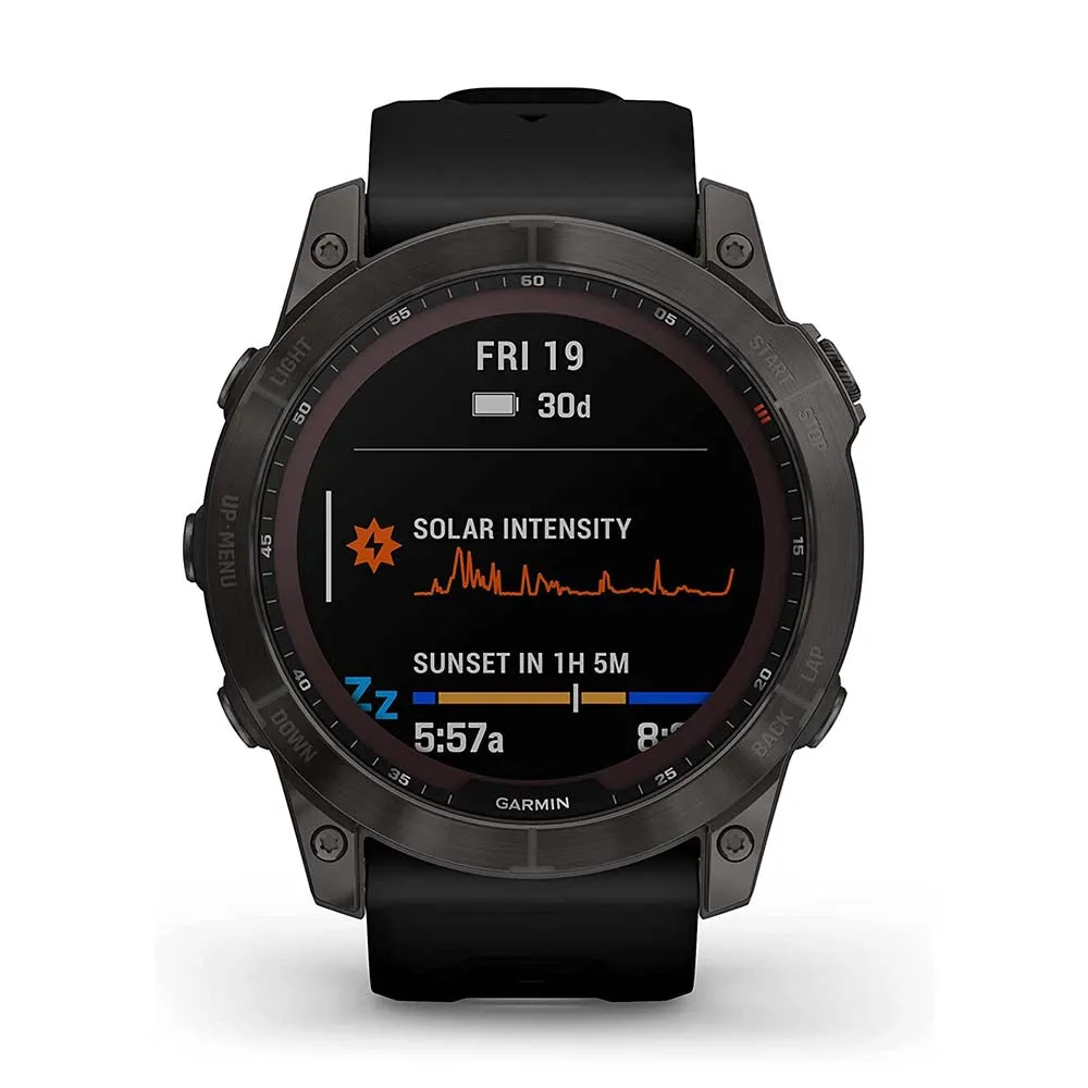 Garmin fenix 7X Sapphire Carbon Gray DLC Titanium with Black Band Solar Charging Capabilities Rugged Outdoor GPS Touchscreen Smartwatch - 010-02541-10