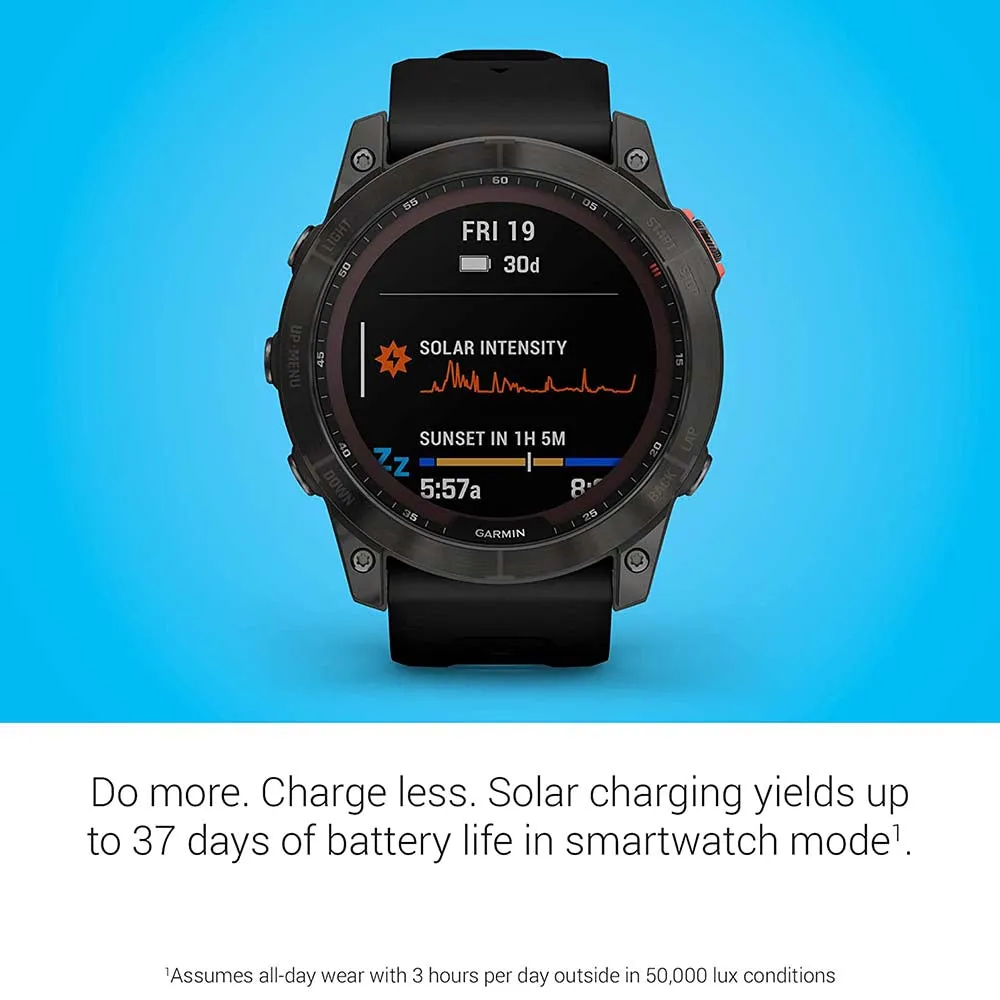 Garmin fenix 7X Sapphire Solar Edition Black DLC Titanium with Black Band Solar Charging GPS Touchscreen Smart Watch - 010-02541-22