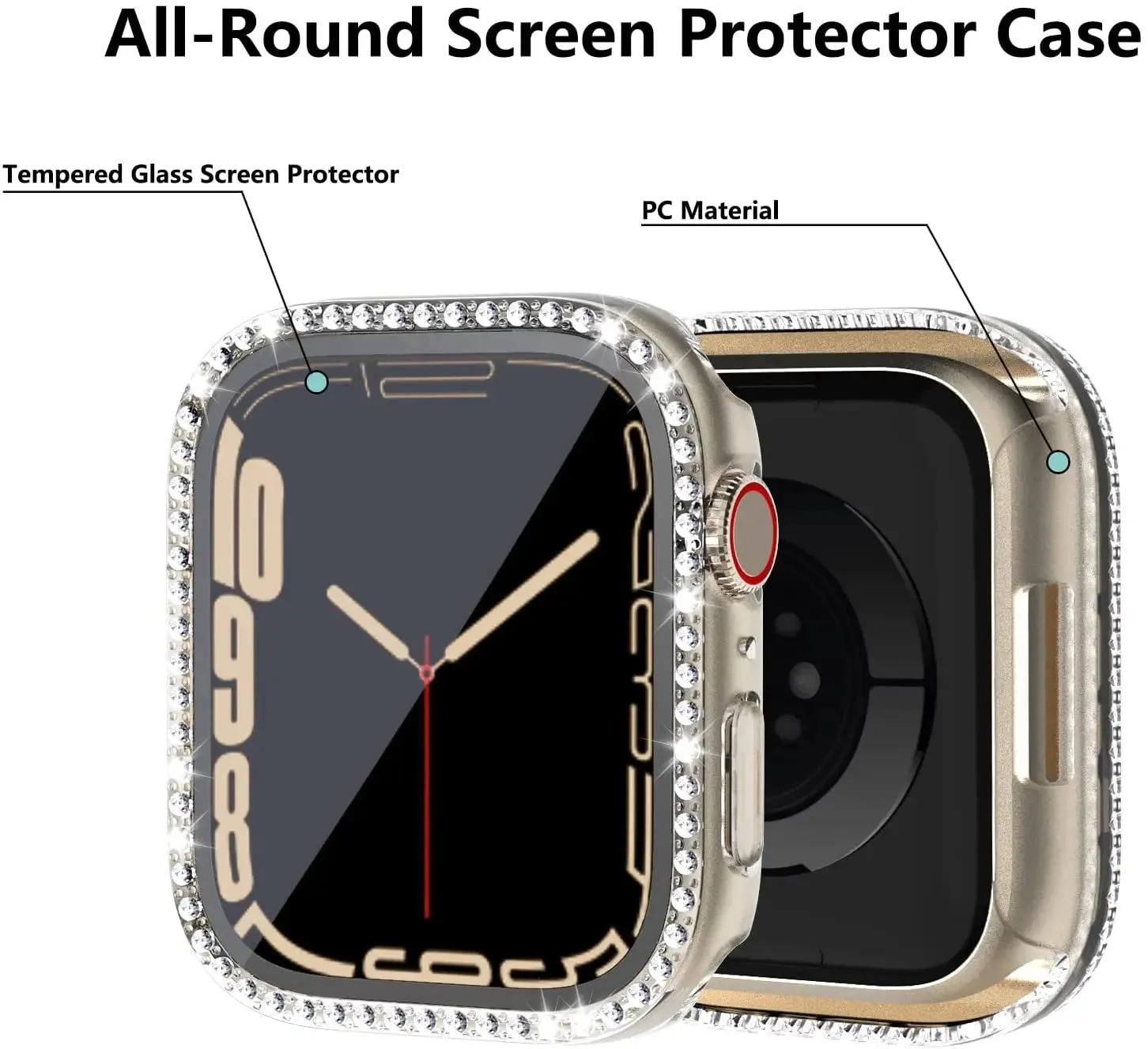 Glass Watch Cover for Apple Watch 45mm 41mm 40mm 44mm 38mm 42mm Bling Case Diamond Bumper Protector for iwatch SE 10 9 8 7 6 5 4 3 2