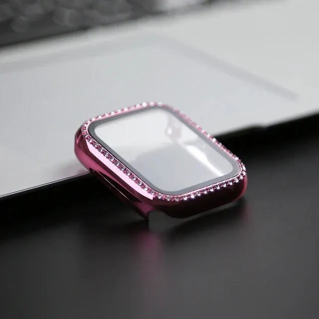 Glass Watch Cover for Apple Watch 45mm 41mm 40mm 44mm 38mm 42mm Bling Case Diamond Bumper Protector for iwatch SE 10 9 8 7 6 5 4 3 2