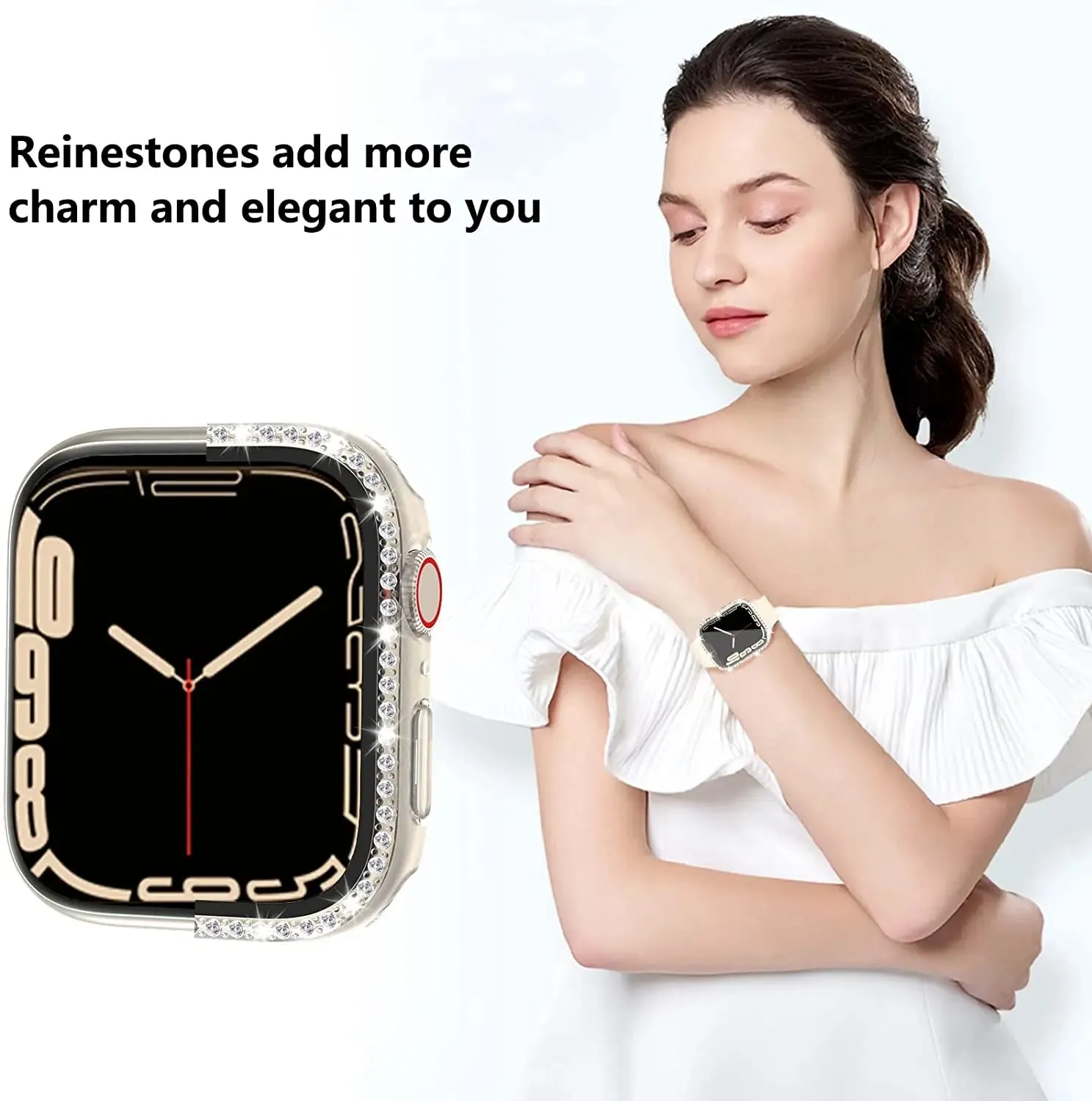 Glass Watch Cover for Apple Watch 45mm 41mm 40mm 44mm 38mm 42mm Bling Case Diamond Bumper Protector for iwatch SE 10 9 8 7 6 5 4 3 2