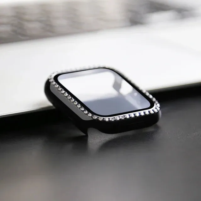 Glass Watch Cover for Apple Watch 45mm 41mm 40mm 44mm 38mm 42mm Bling Case Diamond Bumper Protector for iwatch SE 10 9 8 7 6 5 4 3 2