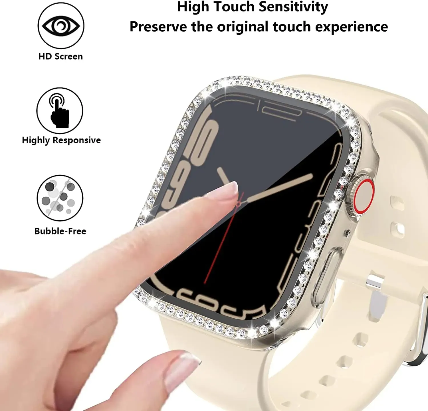 Glass Watch Cover for Apple Watch 45mm 41mm 40mm 44mm 38mm 42mm Bling Case Diamond Bumper Protector for iwatch SE 10 9 8 7 6 5 4 3 2