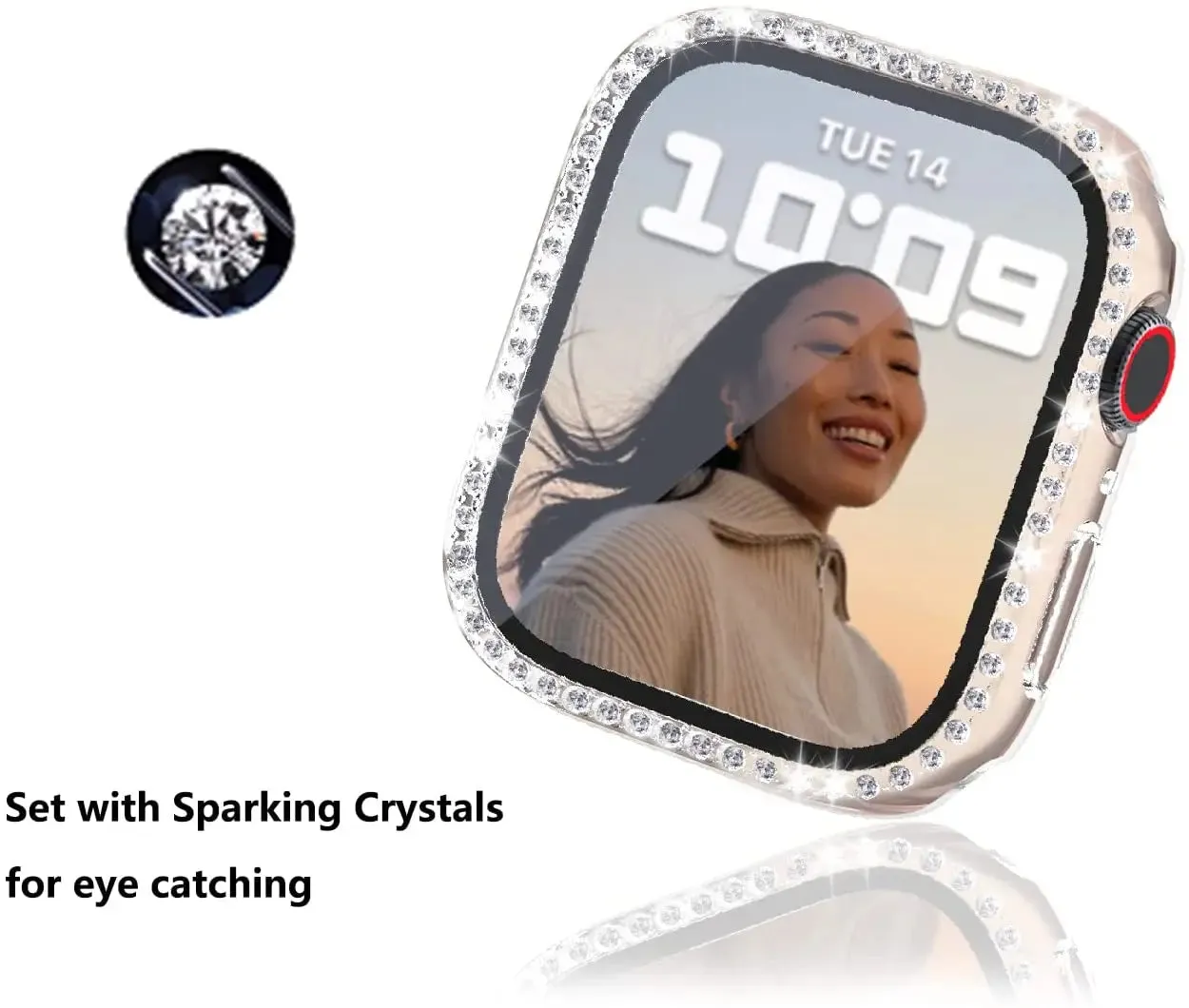 Glass Watch Cover for Apple Watch 45mm 41mm 40mm 44mm 38mm 42mm Bling Case Diamond Bumper Protector for iwatch SE 10 9 8 7 6 5 4 3 2
