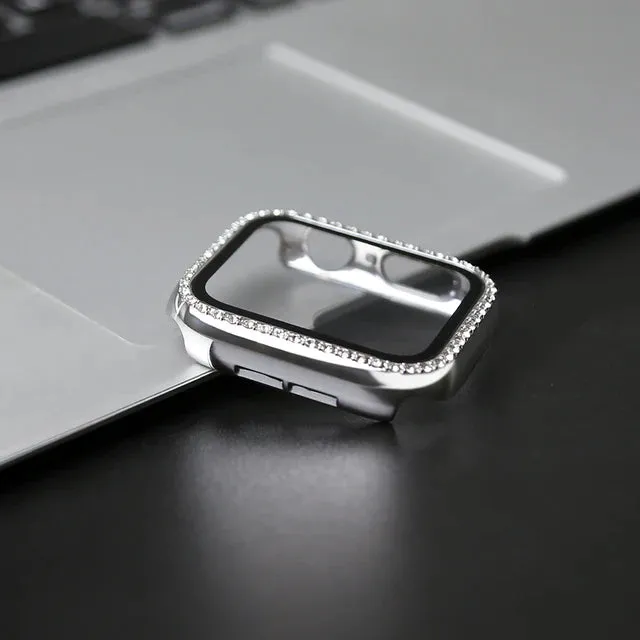 Glass Watch Cover for Apple Watch 45mm 41mm 40mm 44mm 38mm 42mm Bling Case Diamond Bumper Protector for iwatch SE 10 9 8 7 6 5 4 3 2