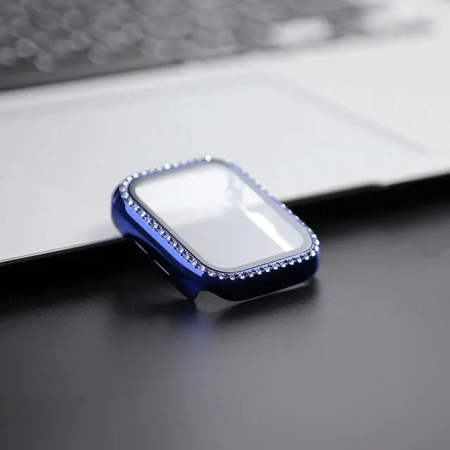 Glass Watch Cover for Apple Watch 45mm 41mm 40mm 44mm 38mm 42mm Bling Case Diamond Bumper Protector for iwatch SE 10 9 8 7 6 5 4 3 2