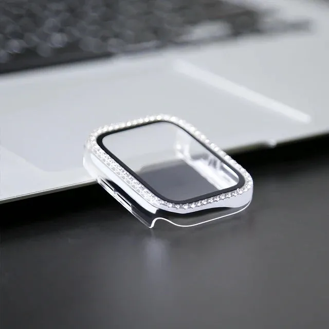 Glass Watch Cover for Apple Watch 45mm 41mm 40mm 44mm 38mm 42mm Bling Case Diamond Bumper Protector for iwatch SE 10 9 8 7 6 5 4 3 2