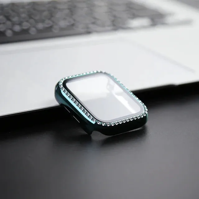 Glass Watch Cover for Apple Watch 45mm 41mm 40mm 44mm 38mm 42mm Bling Case Diamond Bumper Protector for iwatch SE 10 9 8 7 6 5 4 3 2