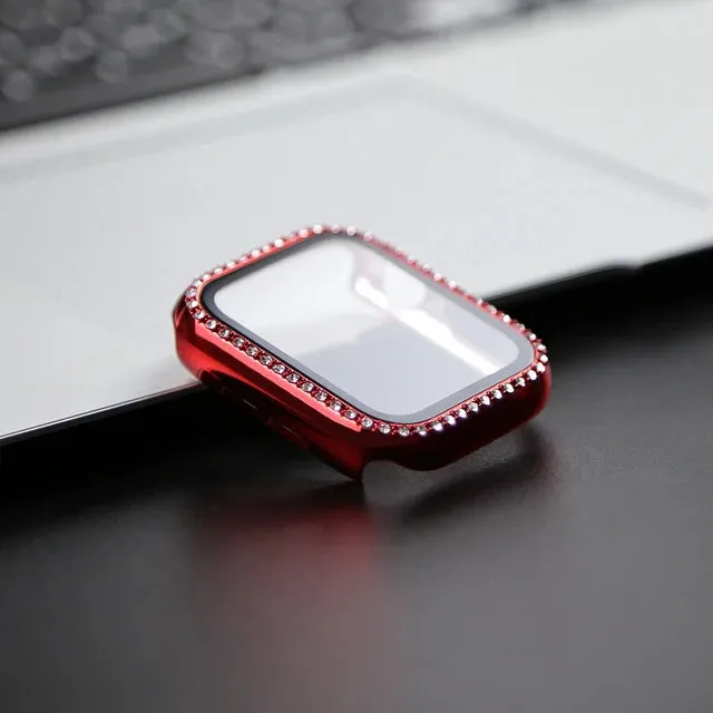 Glass Watch Cover for Apple Watch 45mm 41mm 40mm 44mm 38mm 42mm Bling Case Diamond Bumper Protector for iwatch SE 10 9 8 7 6 5 4 3 2
