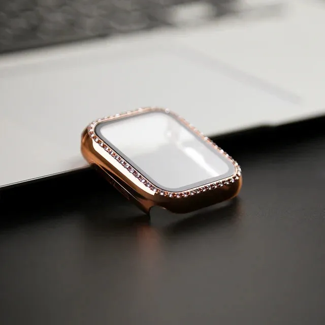 Glass Watch Cover for Apple Watch 45mm 41mm 40mm 44mm 38mm 42mm Bling Case Diamond Bumper Protector for iwatch SE 10 9 8 7 6 5 4 3 2