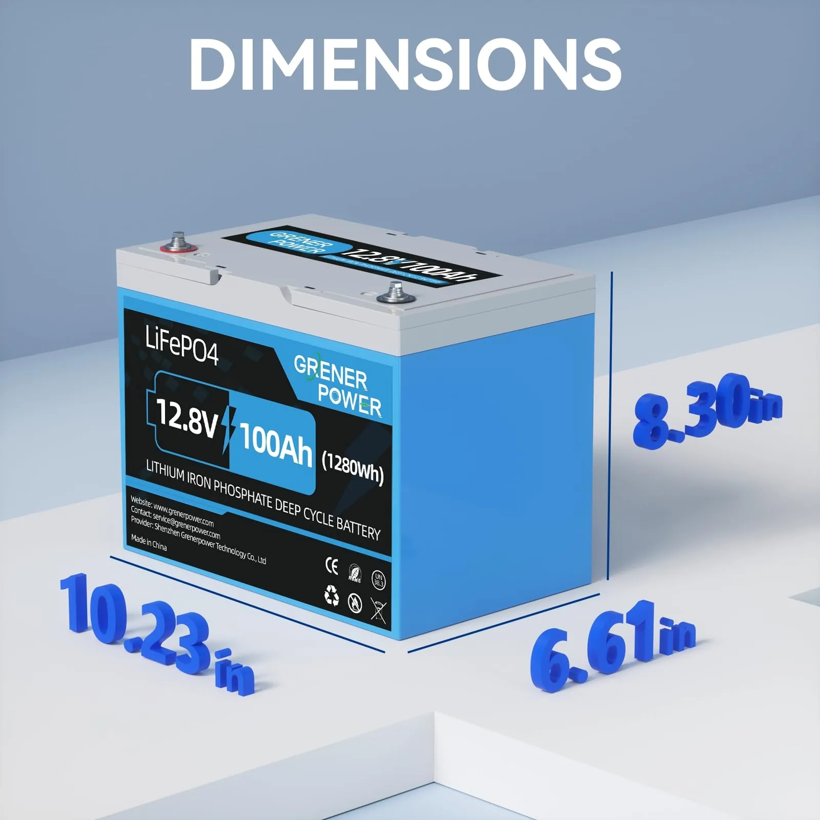 GRENERPOWER 12V 100Ah LiFePO4 Battery, Built-in 100A BMS, Max.1280Wh Lithium Iron Phosphate Battery with Up to 15000 Cycles & 10 Years Lifespan for RV, Camper, Solar Energy, Off Grid, Trolling Motor.