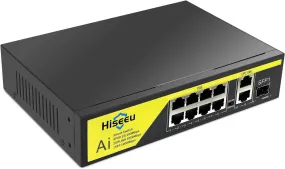 Hiseeu【1000 Mbps】8 Port PoE Switch (8 PoE  Ports   2 Ethernet Uplink Ports), 802.3 af/at, 100Mbps, Plug & Play, 120W, AI Watchdog, 250m (820 ft), Noiseless/ Compact & Sturdy Metal Case/ Desktop