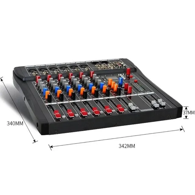 6-Channel Bluetooth Audio Mixer Console with USB Amplifier & AUX, Ideal for DJ & Live Studio Sessions