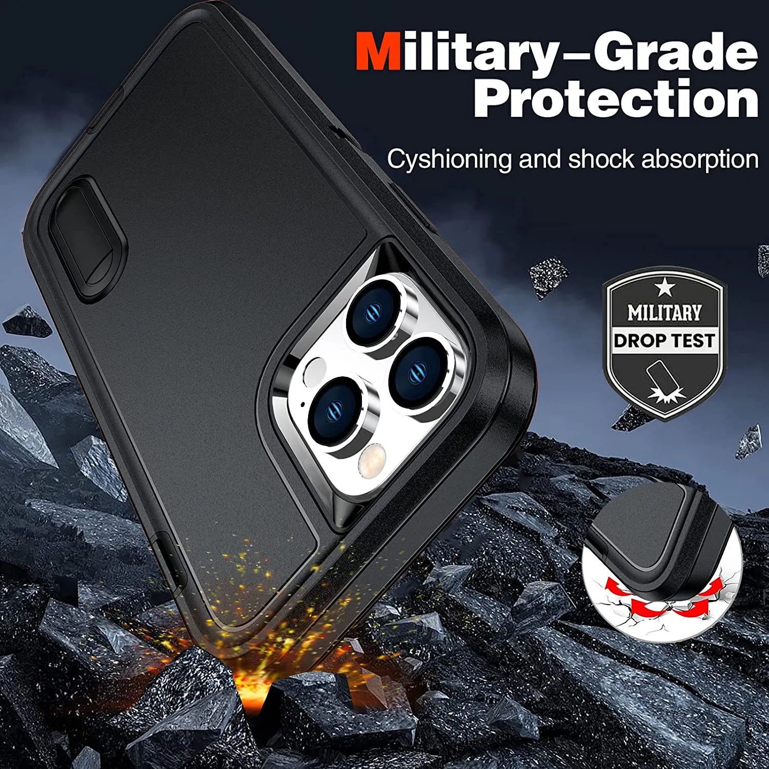 iPhone 14 Pro Max Case Military Grade Shockproof Heavy Duty Protection Black