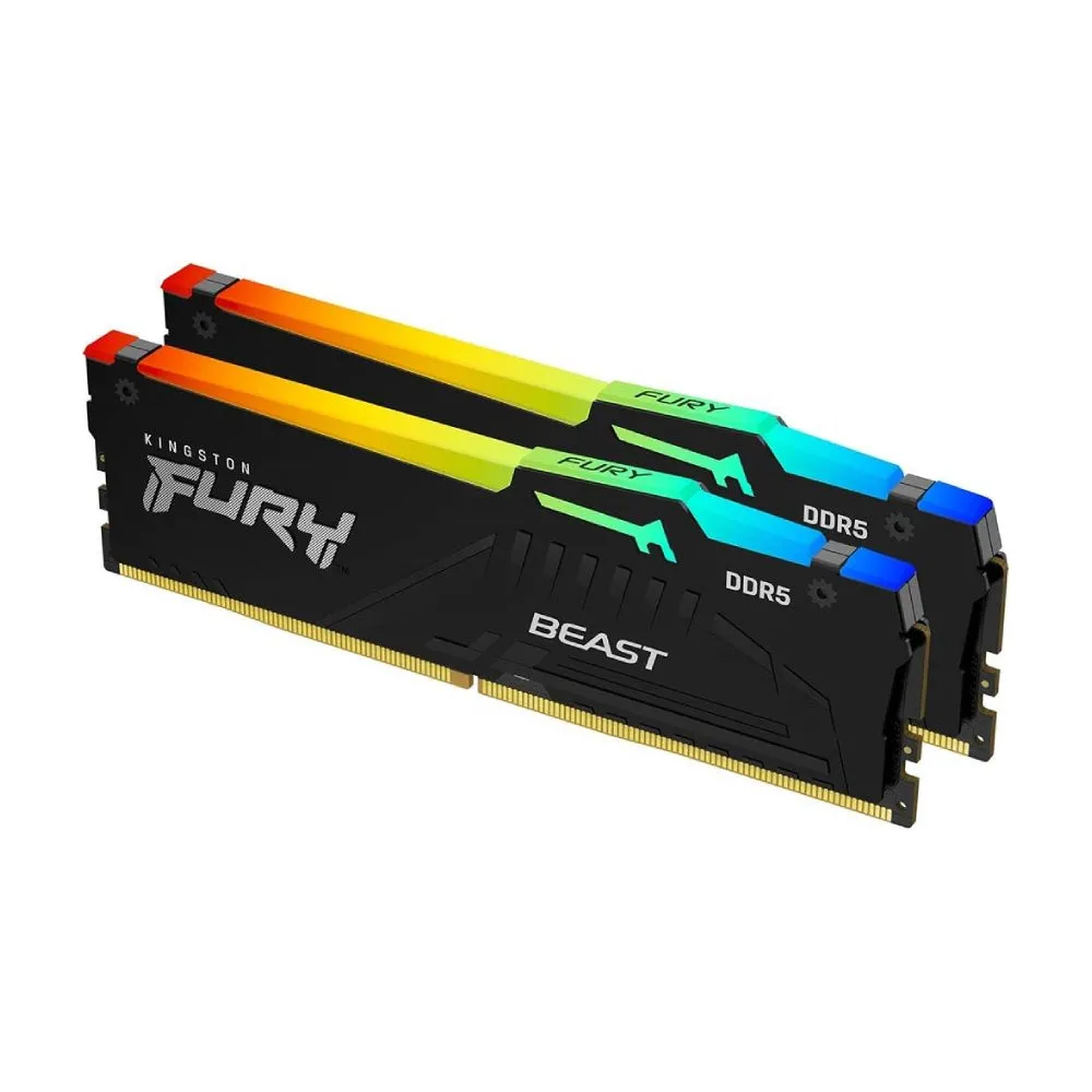 Kingston Fury Beast RGB RAM, 16 GB DDR5 (2x8 GB), 5600 MHz, CL36, KF556C36BBEAK2-16, black
