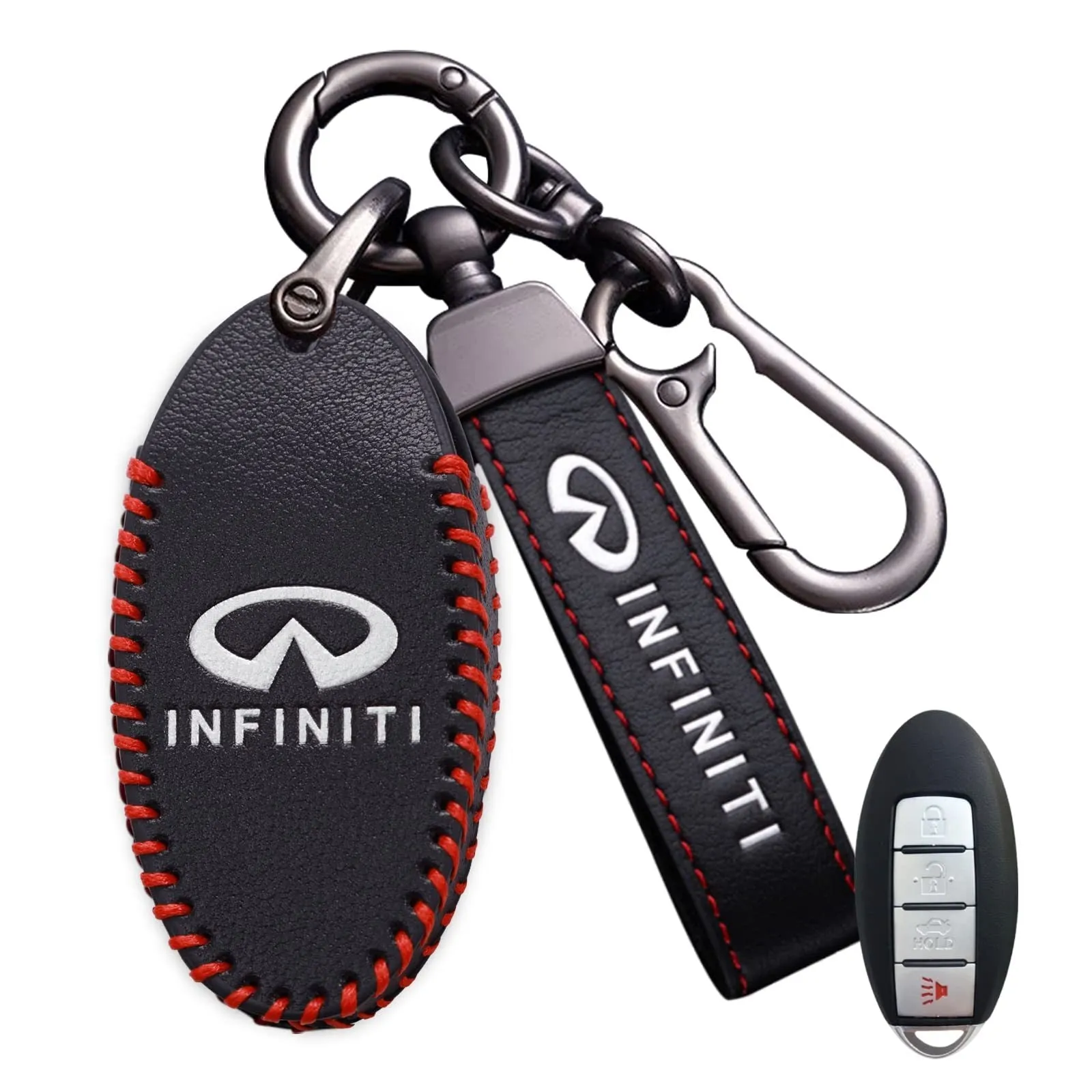 Leather Key Fob Case Cover for Infiniti with Key Chain, Key