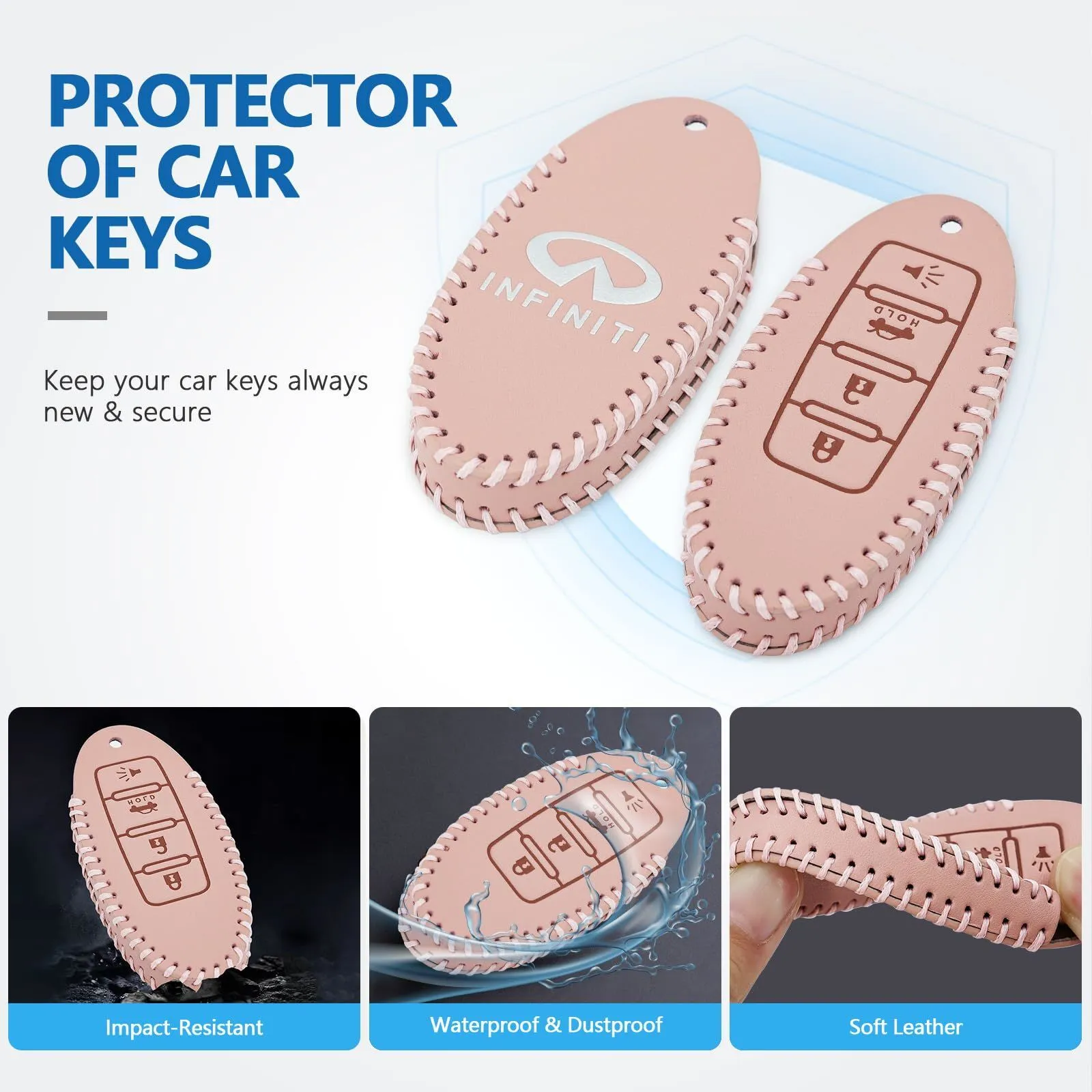 Leather Key Fob Case Cover for Infiniti with Key Chain, Key