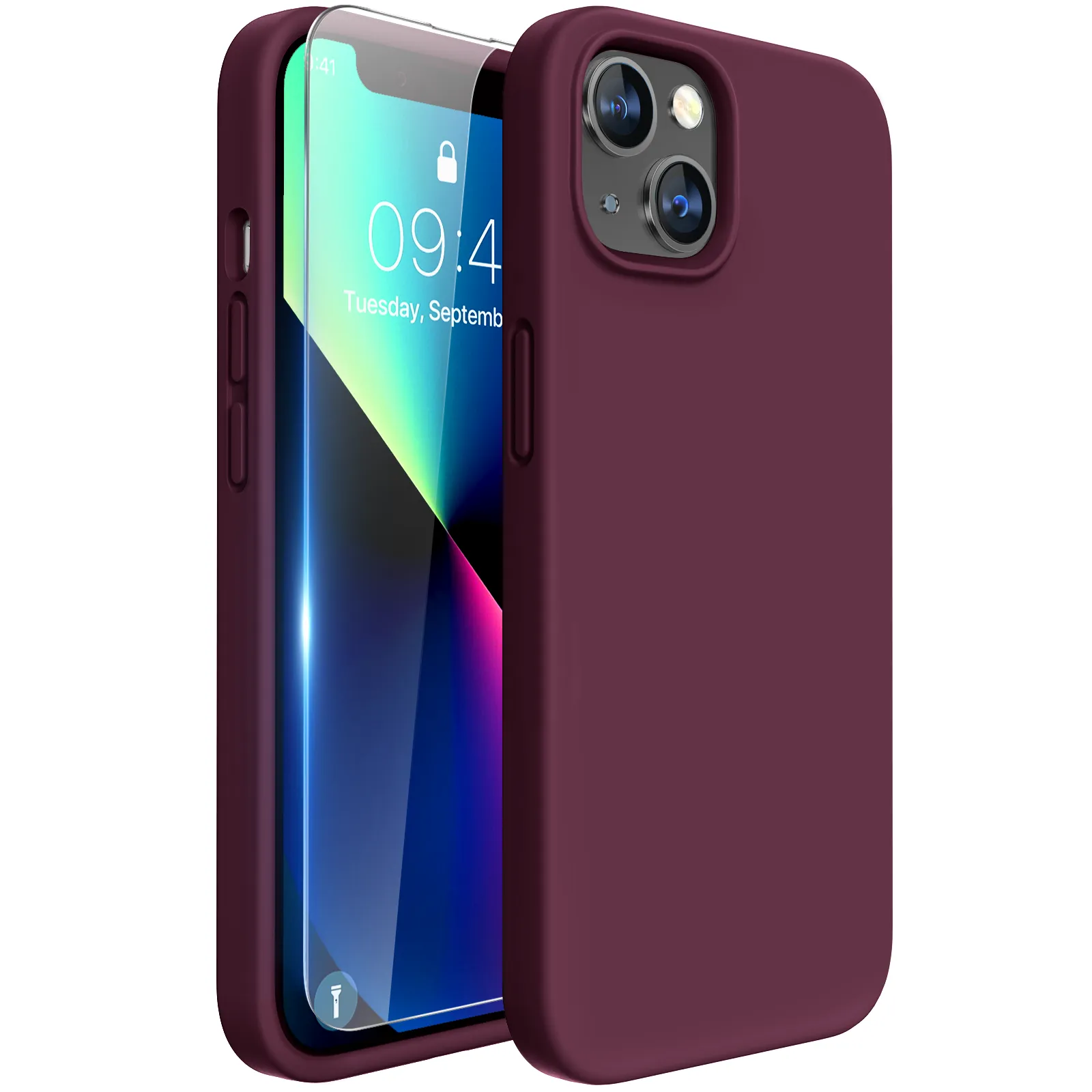 Miracase Designed for iPhone 13 Case, with Tempered Glass Screen Protector, [Soft Anti-Scratch Microfiber Lining], Shockproof Liquid Silicone Rubber Phone Case Cover for 13 6.1 inch