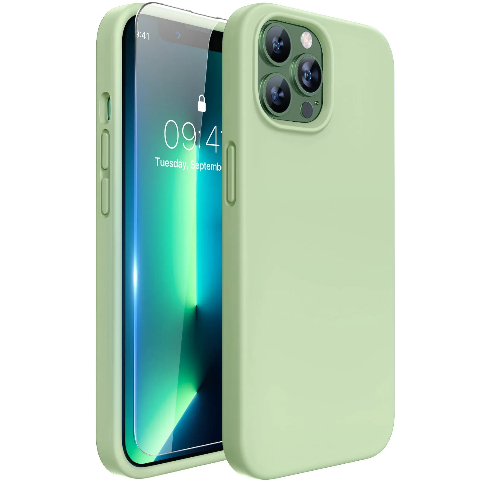 Miracase Designed for iPhone 13 Pro Max Case with Screen Protector,[Soft Anti-Scratch Microfiber Lining],Shockproof Liquid Silicone Rubber Phone Case Cover 6.7 inch