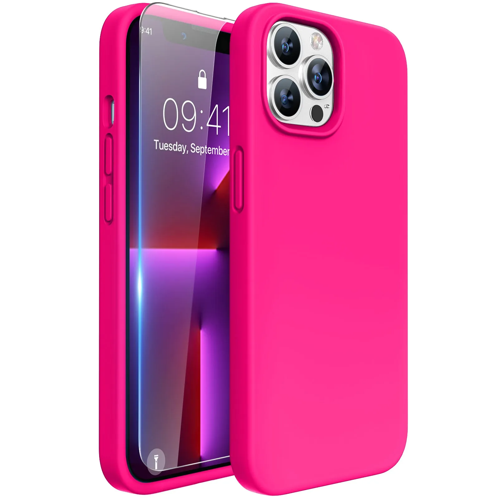 Miracase Designed for iPhone 13 Pro Max Case with Screen Protector,[Soft Anti-Scratch Microfiber Lining],Shockproof Liquid Silicone Rubber Phone Case Cover 6.7 inch