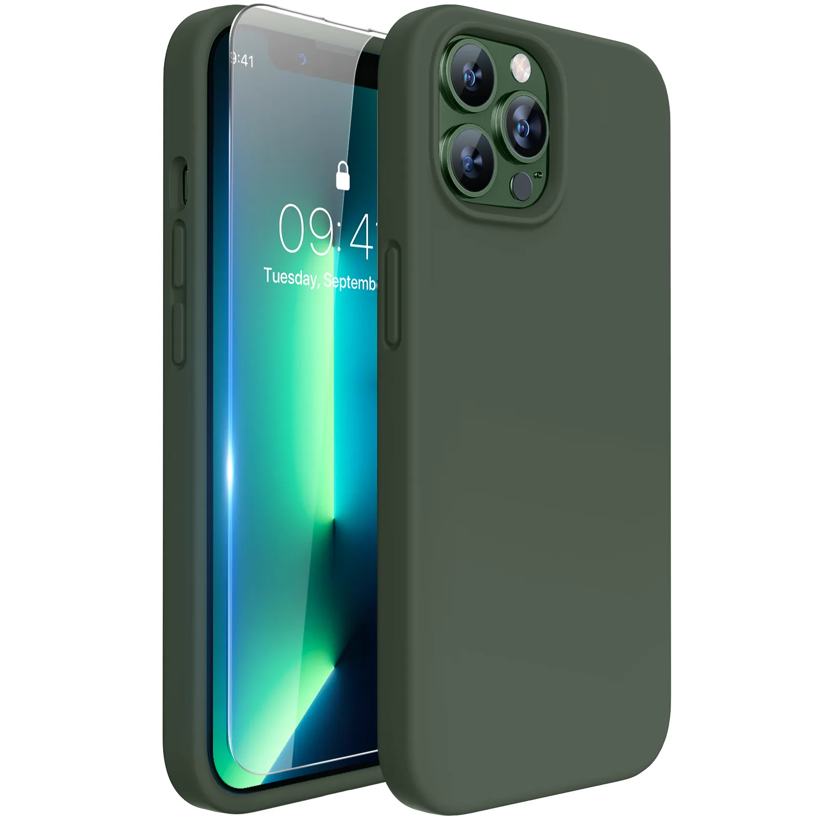 Miracase Designed for iPhone 13 Pro Max Case with Screen Protector,[Soft Anti-Scratch Microfiber Lining],Shockproof Liquid Silicone Rubber Phone Case Cover 6.7 inch