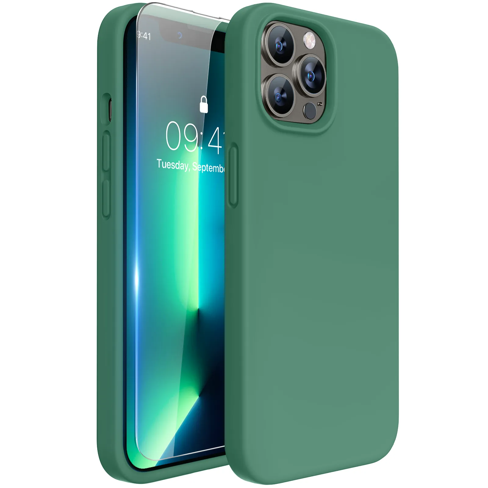 Miracase Designed for iPhone 13 Pro Max Case with Screen Protector,[Soft Anti-Scratch Microfiber Lining],Shockproof Liquid Silicone Rubber Phone Case Cover 6.7 inch