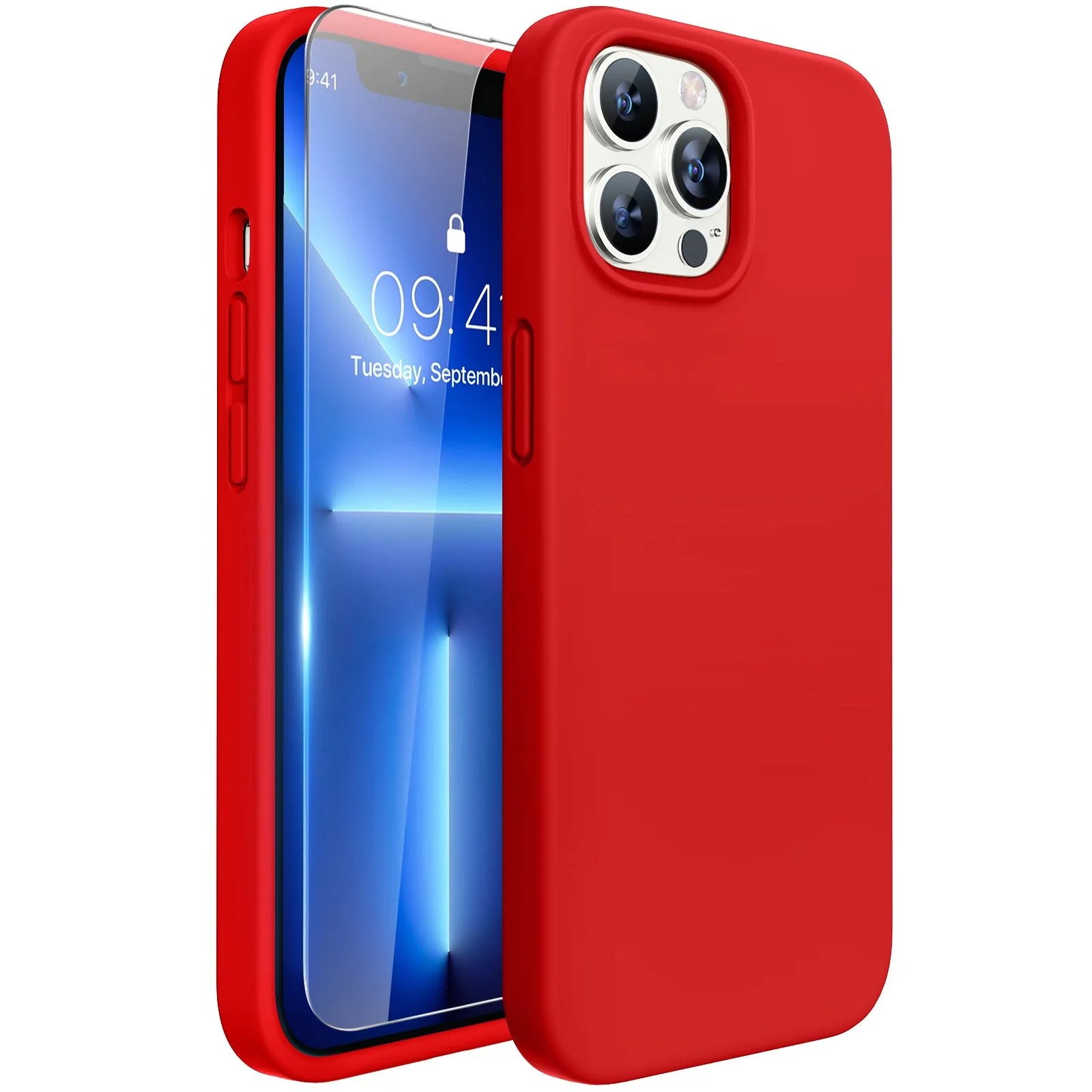 Miracase Designed for iPhone 13 Pro Max Case with Screen Protector,[Soft Anti-Scratch Microfiber Lining],Shockproof Liquid Silicone Rubber Phone Case Cover 6.7 inch
