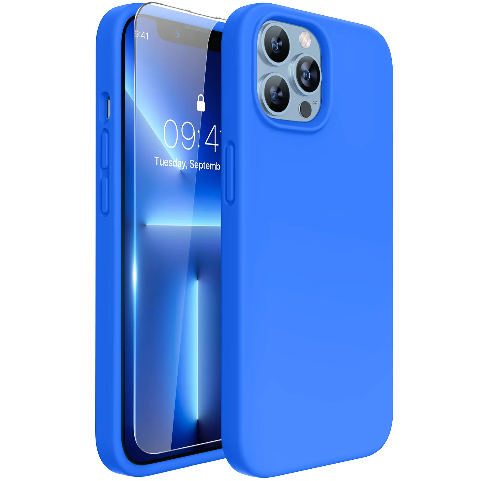 Miracase Designed for iPhone 13 Pro Max Case with Screen Protector,[Soft Anti-Scratch Microfiber Lining],Shockproof Liquid Silicone Rubber Phone Case Cover 6.7 inch