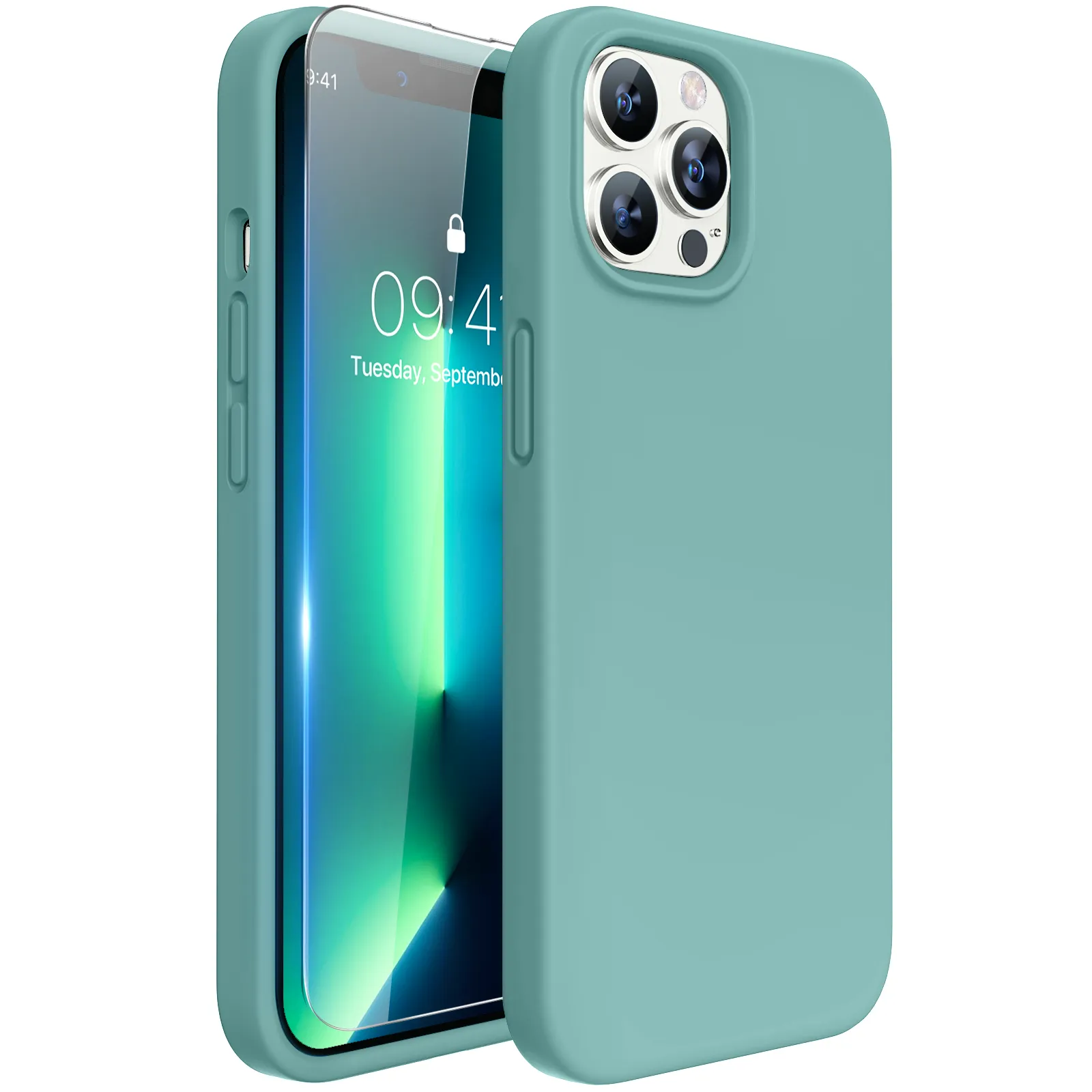 Miracase Designed for iPhone 13 Pro Max Case with Screen Protector,[Soft Anti-Scratch Microfiber Lining],Shockproof Liquid Silicone Rubber Phone Case Cover 6.7 inch