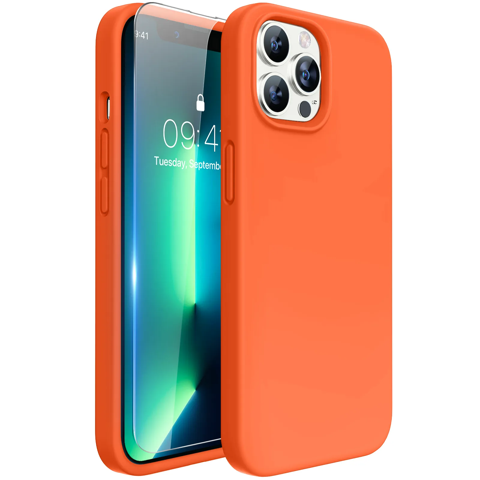 Miracase Designed for iPhone 13 Pro Max Case with Screen Protector,[Soft Anti-Scratch Microfiber Lining],Shockproof Liquid Silicone Rubber Phone Case Cover 6.7 inch