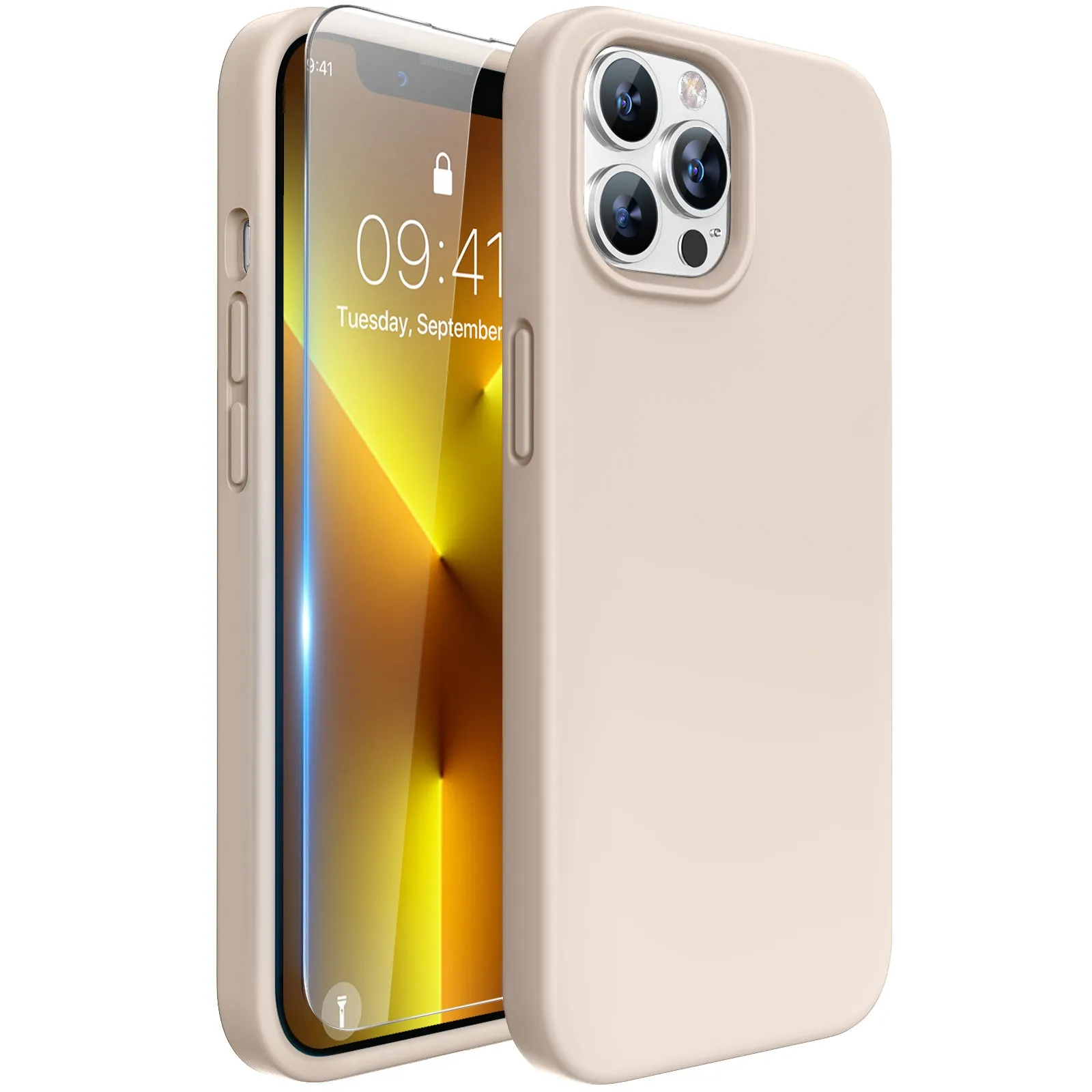 Miracase Designed for iPhone 13 Pro Max Case with Screen Protector,[Soft Anti-Scratch Microfiber Lining],Shockproof Liquid Silicone Rubber Phone Case Cover 6.7 inch