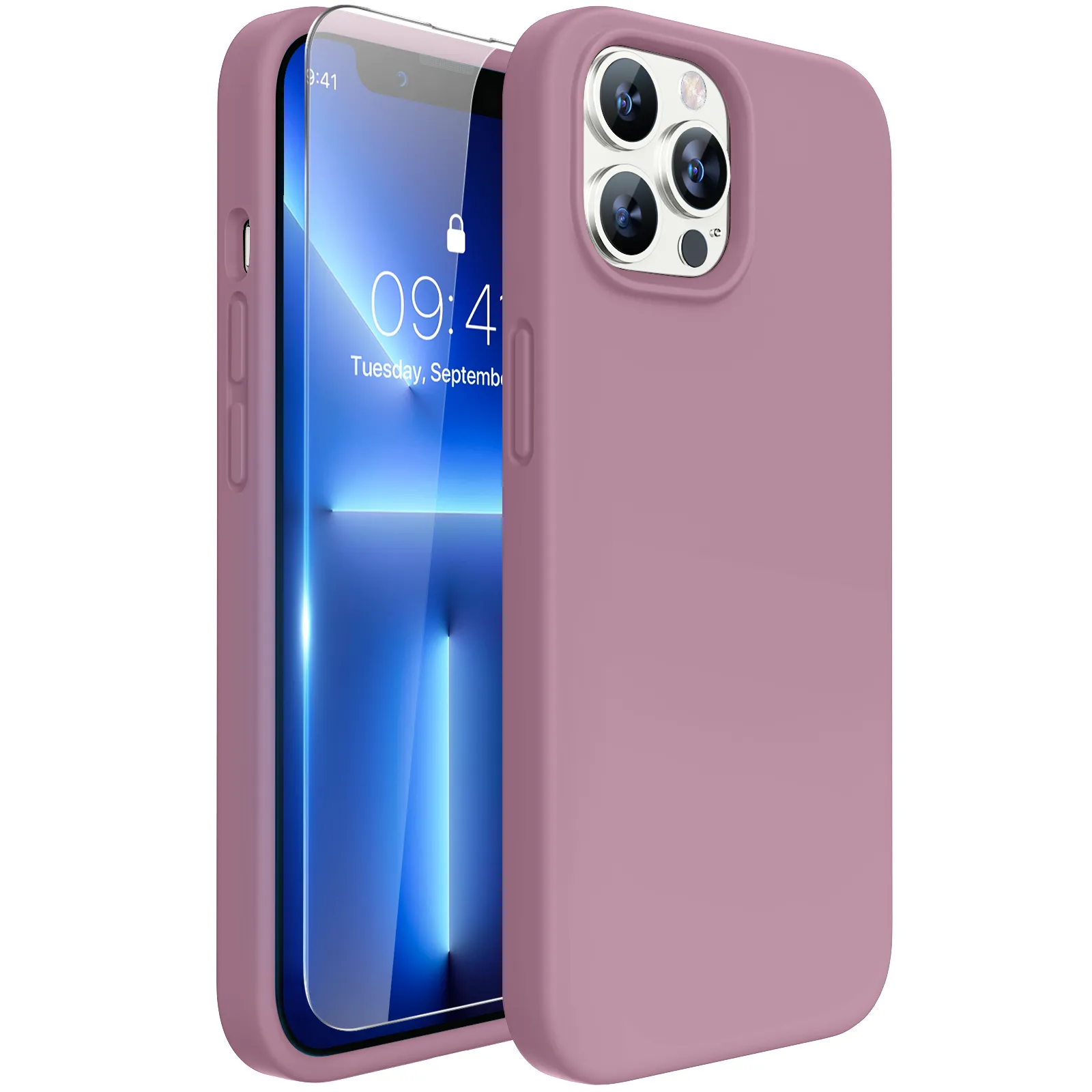 Miracase Designed for iPhone 13 Pro Max Case with Screen Protector,[Soft Anti-Scratch Microfiber Lining],Shockproof Liquid Silicone Rubber Phone Case Cover 6.7 inch