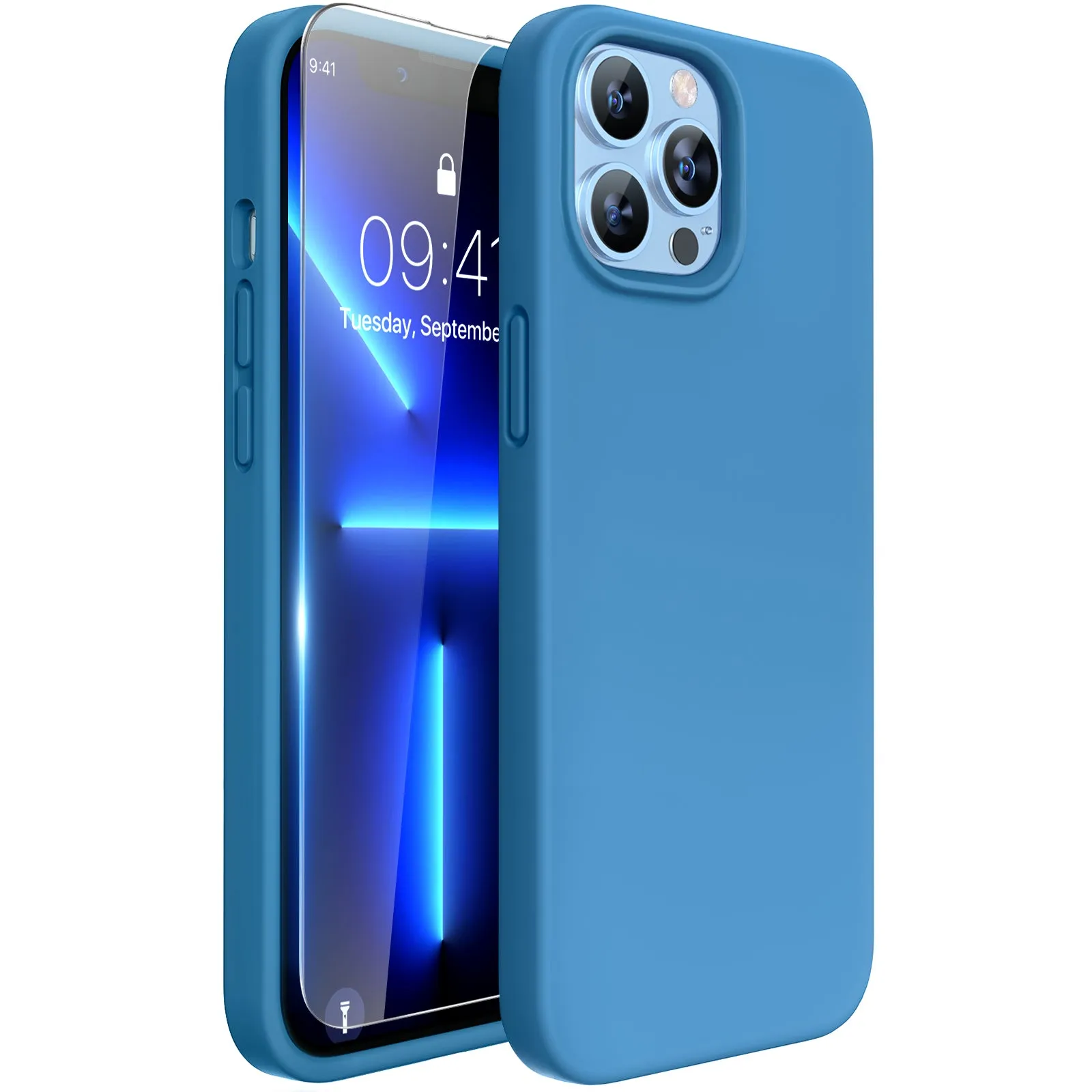 Miracase Designed for iPhone 13 Pro Max Case with Screen Protector,[Soft Anti-Scratch Microfiber Lining],Shockproof Liquid Silicone Rubber Phone Case Cover 6.7 inch
