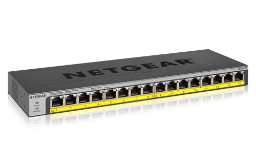Netgear GS116PP Switch, 16-Port POE/POE  Gigabit Ethernet Unmanaged, with 183W POE Budget Rack-Mount or Wall-Mount