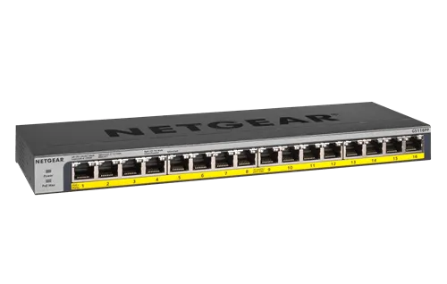 Netgear GS116PP Switch, 16-Port POE/POE  Gigabit Ethernet Unmanaged, with 183W POE Budget Rack-Mount or Wall-Mount